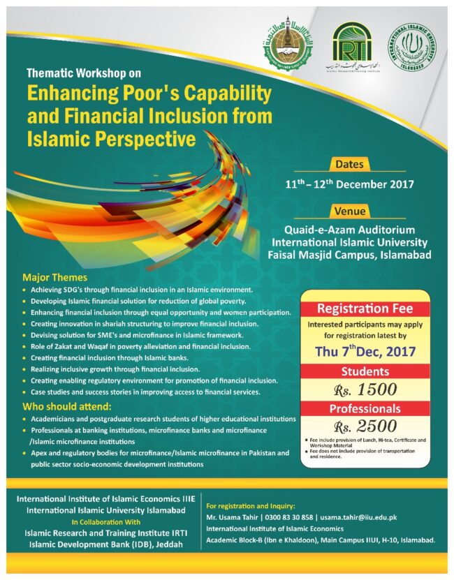 Thematic Workshop on Enhancing Poor’s Capability and financial inclusion in Islamic Perspective