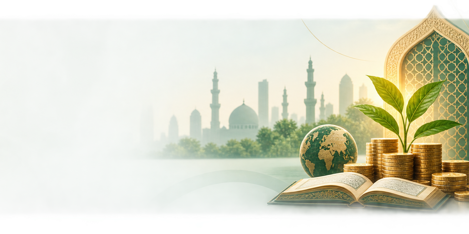 Islamic Banking and Finance Hero Banner Islamic Banking and Finance academic banner with Islamic architecture, finance, ethics and Shariah