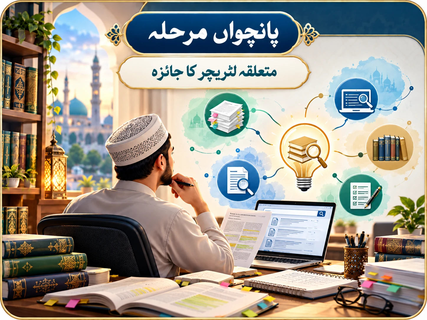 پانچواں مرحلہ: اچھے تحقیقی کام کی ساخت اور لٹریچر کا جائزہ